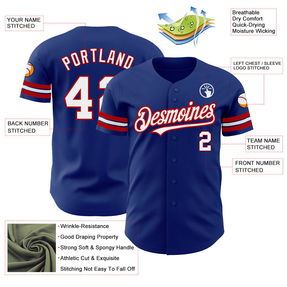 Custom Royal White-Red Authentic Baseball Jersey view 3