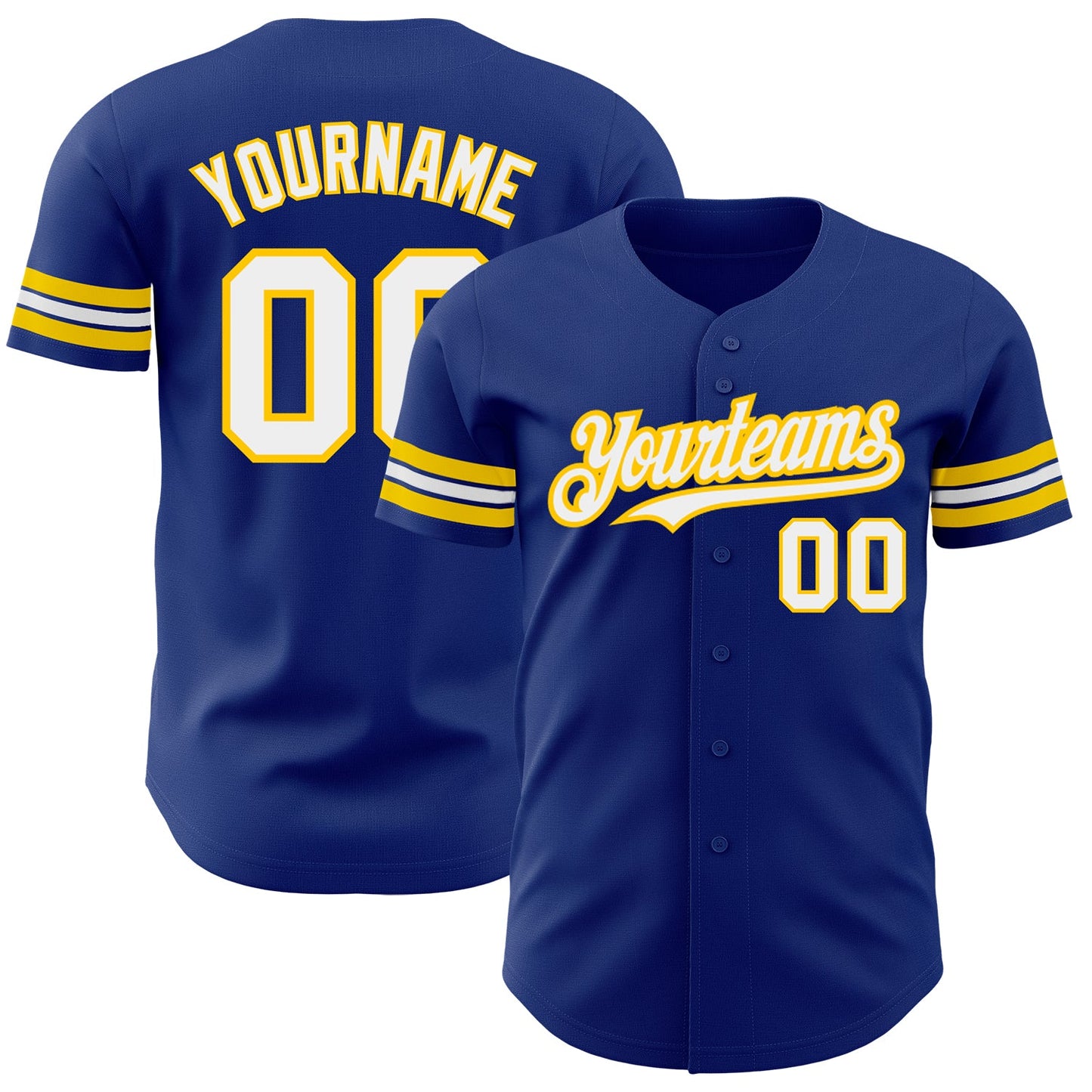 Custom Royal White-Yellow Authentic Baseball Jersey - Main View