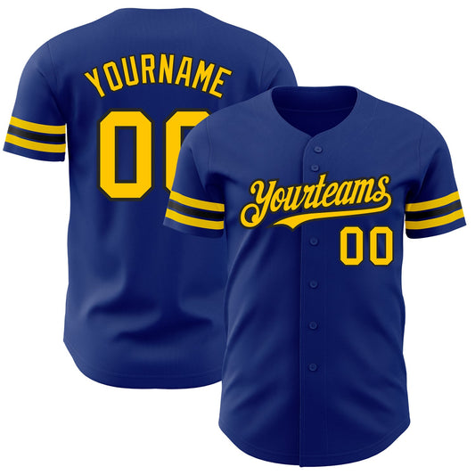 Custom Royal Yellow-Black Authentic Baseball Jersey - Main View