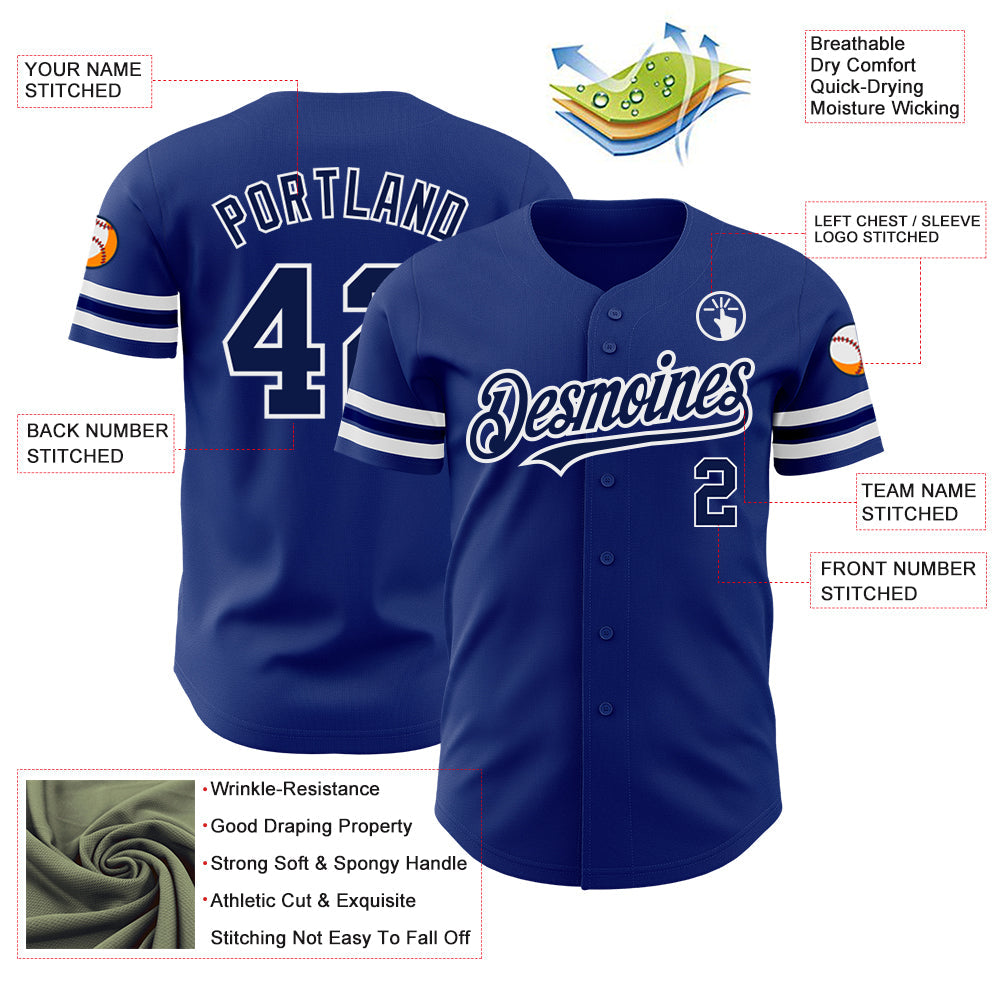 Custom Royal Navy-White Authentic Baseball Jersey view 3