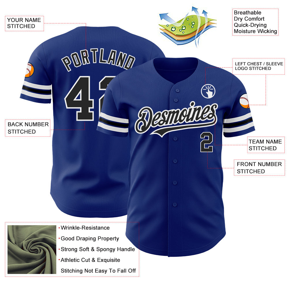 Custom Royal Black-White Authentic Baseball Jersey view 3