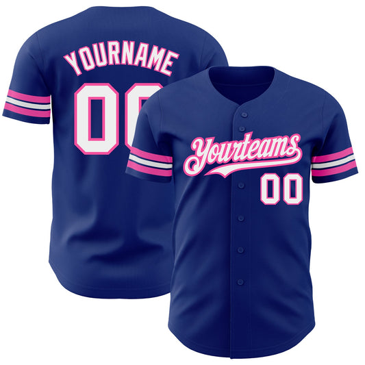 Custom Royal White-Pink Authentic Baseball Jersey - Main View