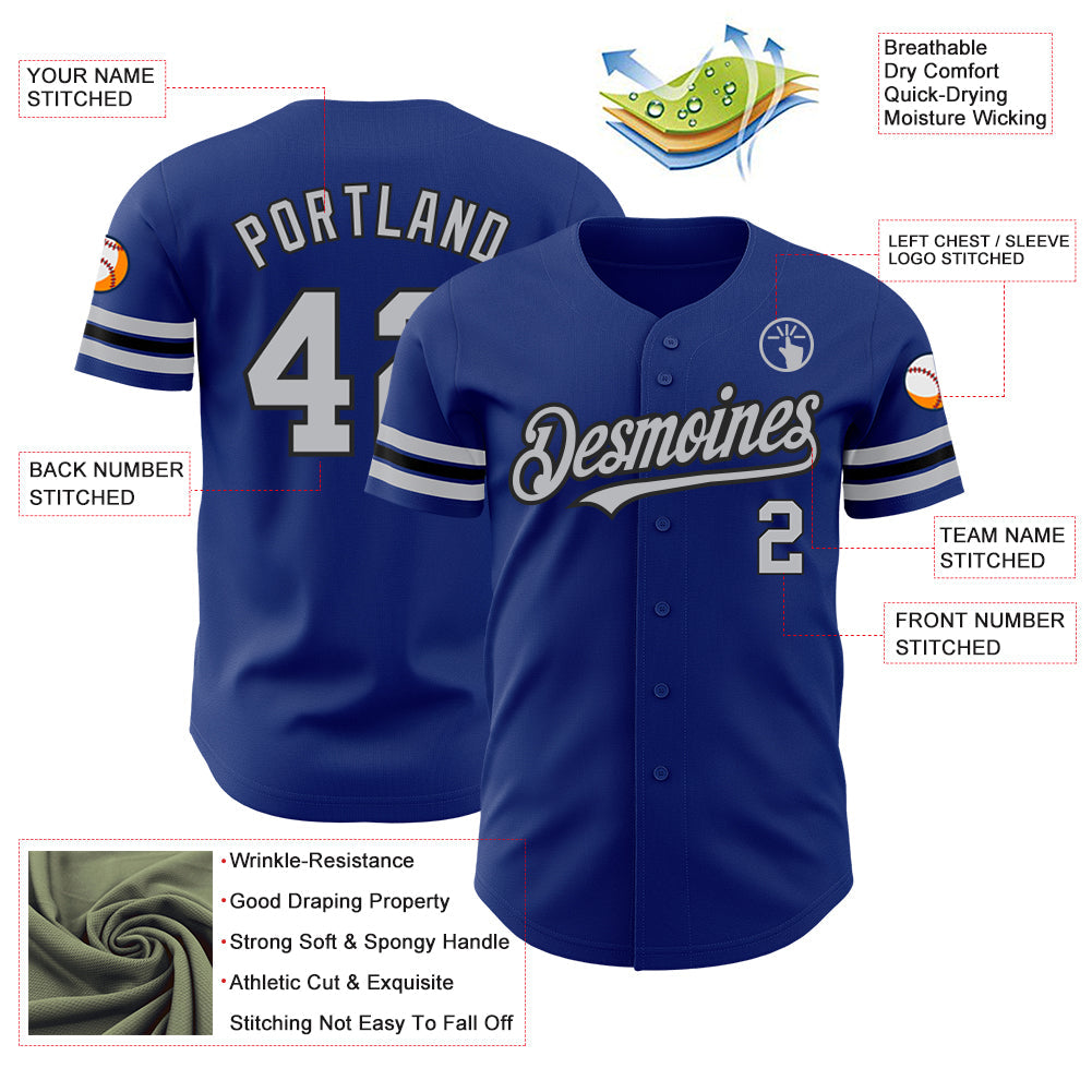 Custom Royal Gray-Black Authentic Baseball Jersey view 3