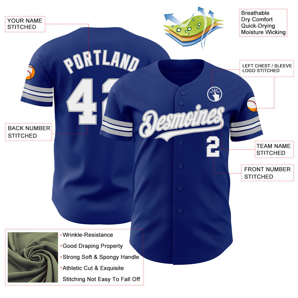 Custom Royal White-Gray Authentic Baseball Jersey view 3