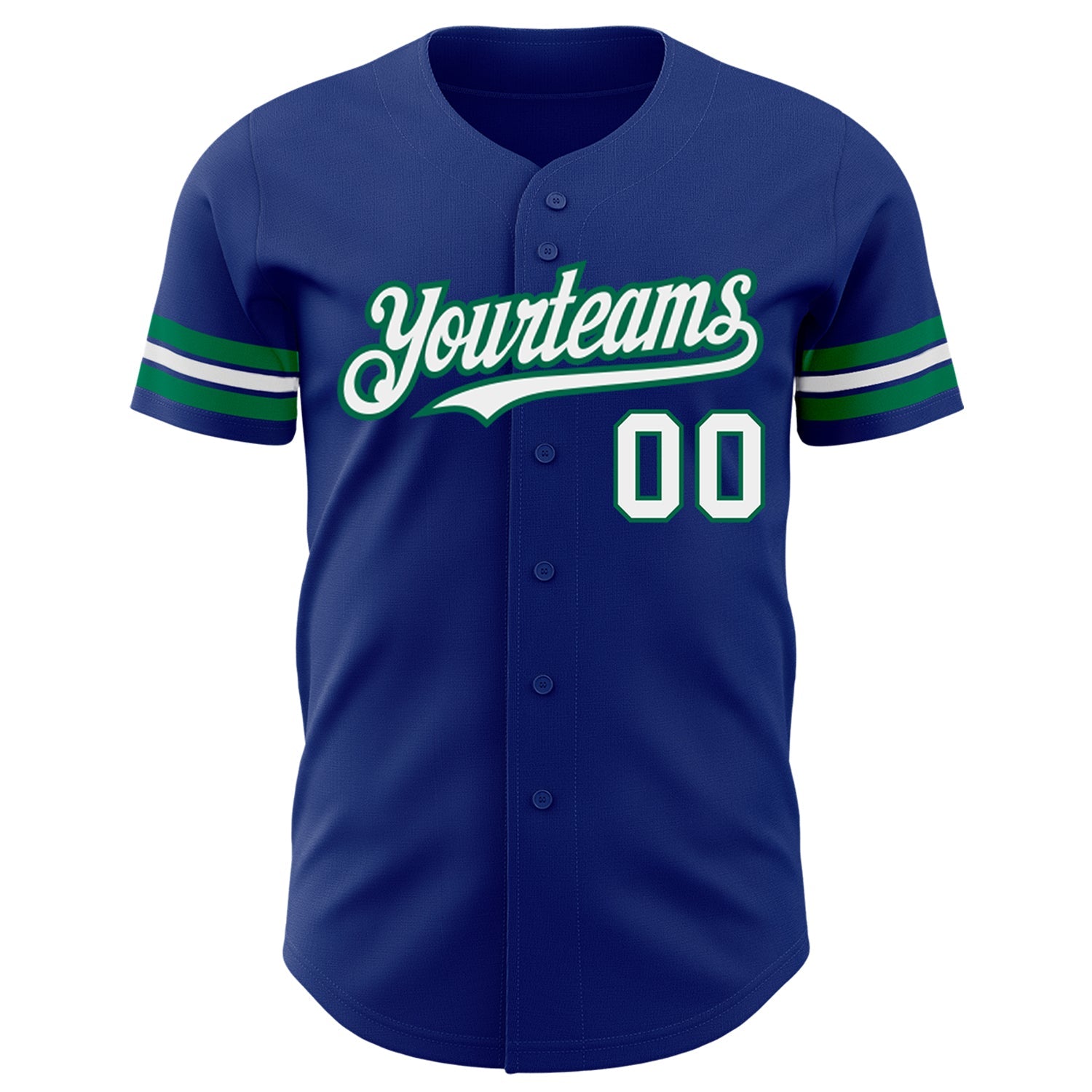 Custom Royal White-Kelly Green Authentic Baseball Jersey view 2