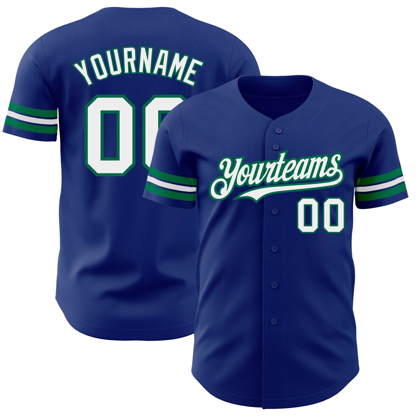 Custom Royal White-Kelly Green Authentic Baseball Jersey - Main View