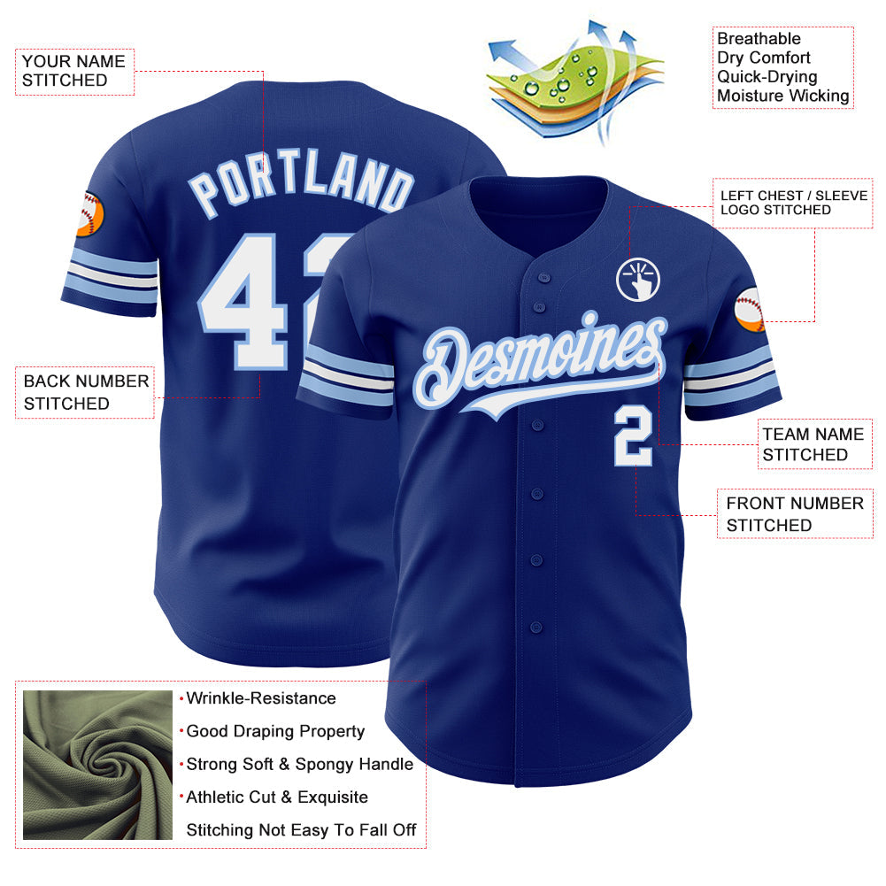 Custom Royal White-Light Blue Authentic Baseball Jersey view 3