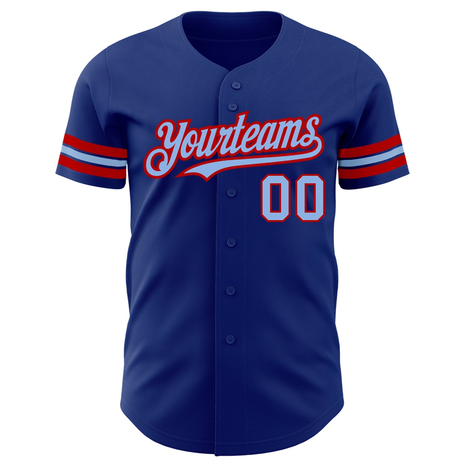 Custom Royal Light Blue-Red Authentic Baseball Jersey view 2
