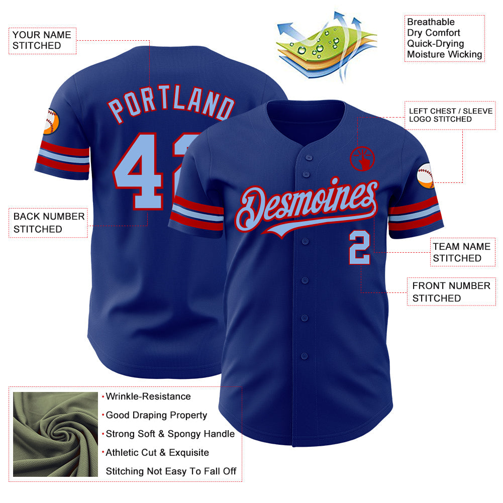 Custom Royal Light Blue-Red Authentic Baseball Jersey view 3