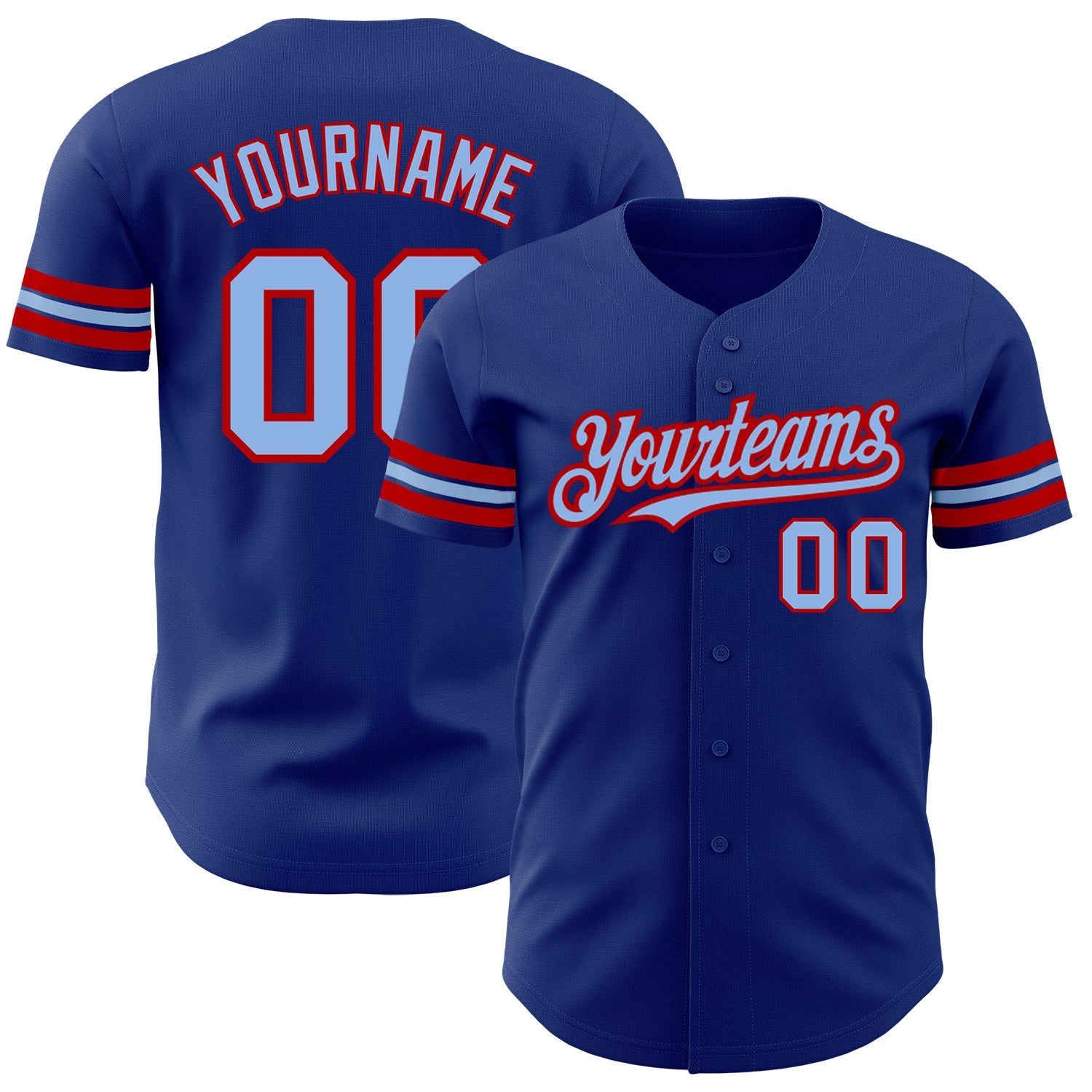 Custom Royal Light Blue-Red Authentic Baseball Jersey - Main View