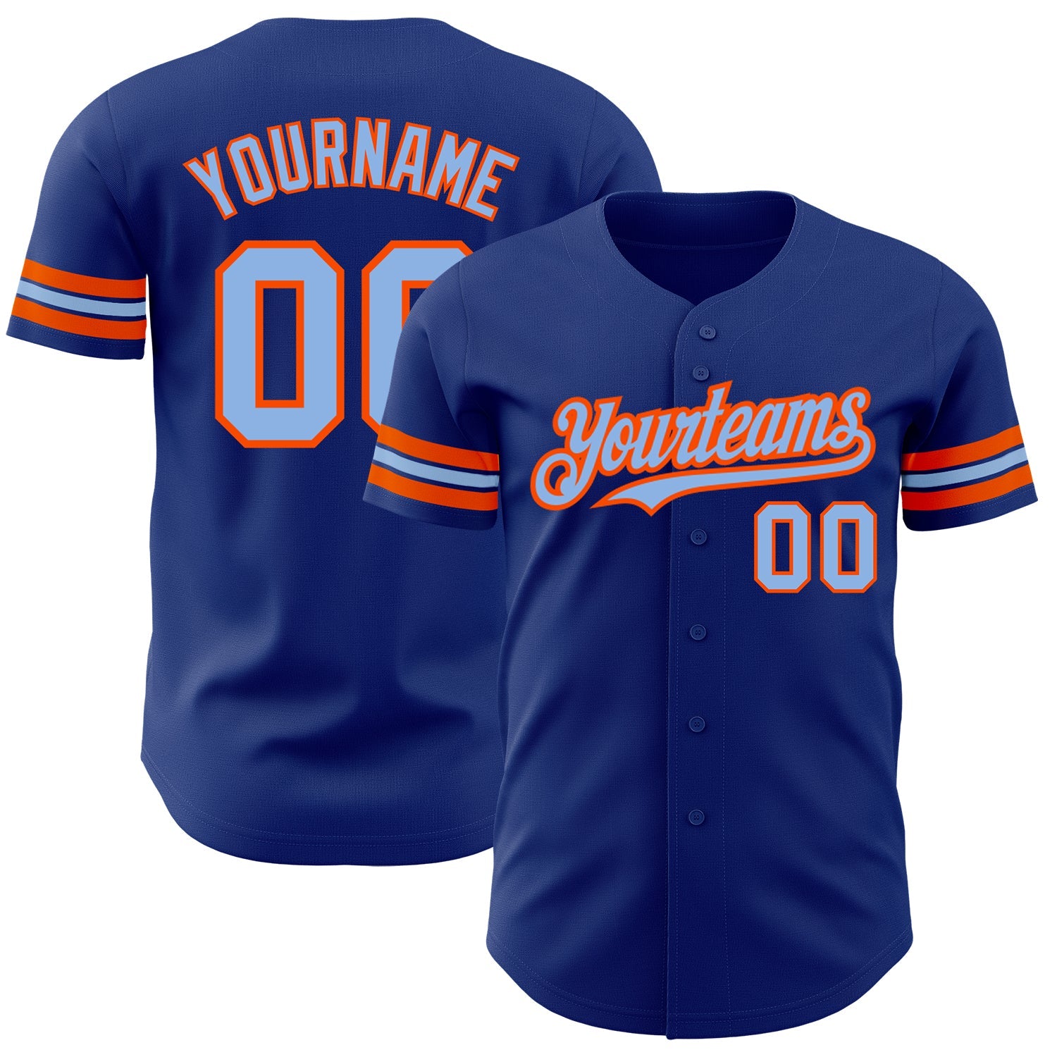 Custom Royal Light Blue-Orange Authentic Baseball Jersey - Main View