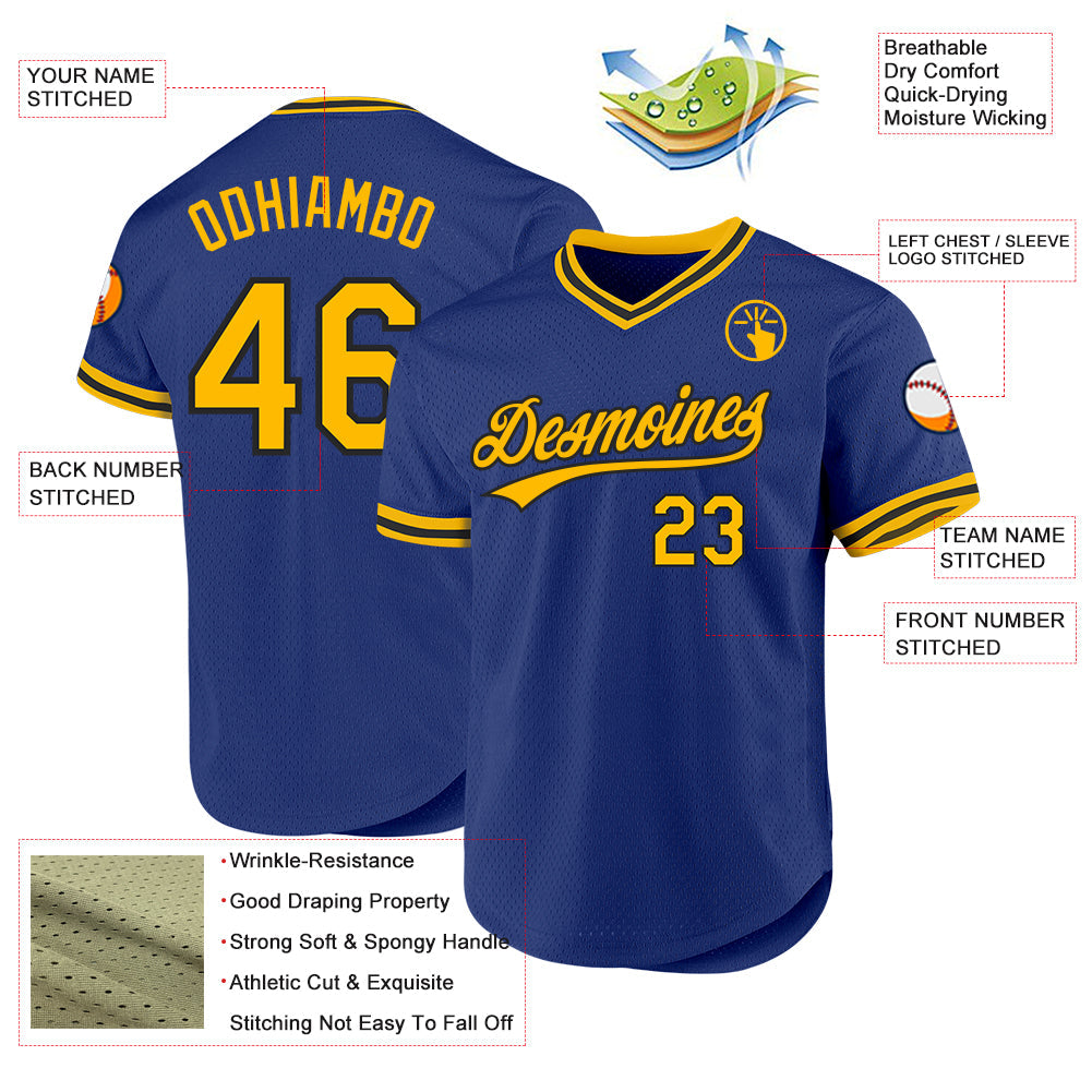 Custom Royal Gold-Black Authentic Throwback Baseball Jersey view 3