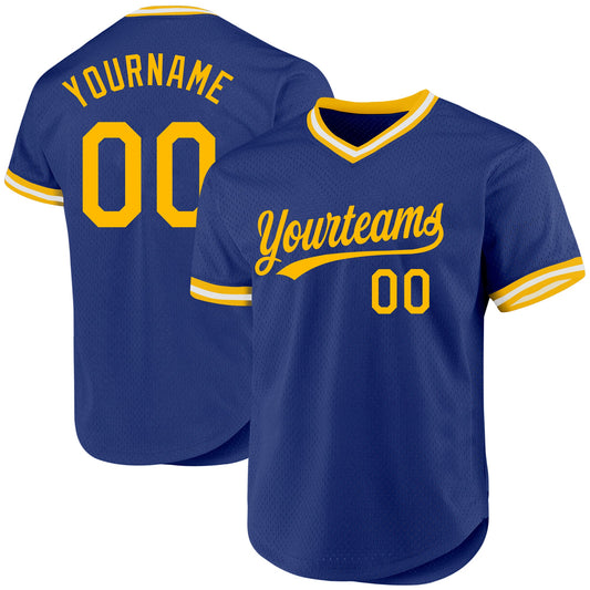 Custom Royal Gold-White Authentic Throwback Baseball Jersey - Main View