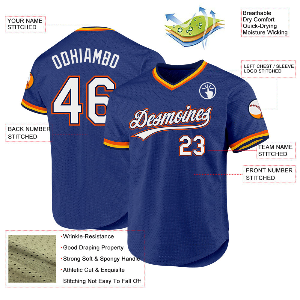 Custom Royal Navy-Orange Authentic Throwback Baseball Jersey view 3