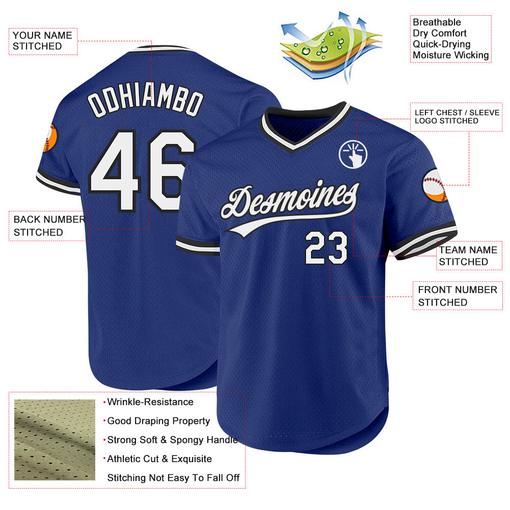 Custom Royal White-Black Authentic Throwback Baseball Jersey view 3