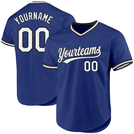 Custom Royal White-Black Authentic Throwback Baseball Jersey - Main View