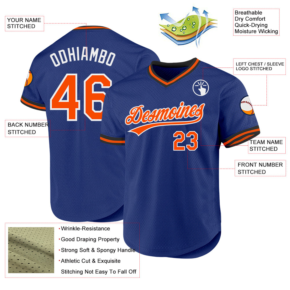 Custom Royal Orange-White Authentic Throwback Baseball Jersey view 3