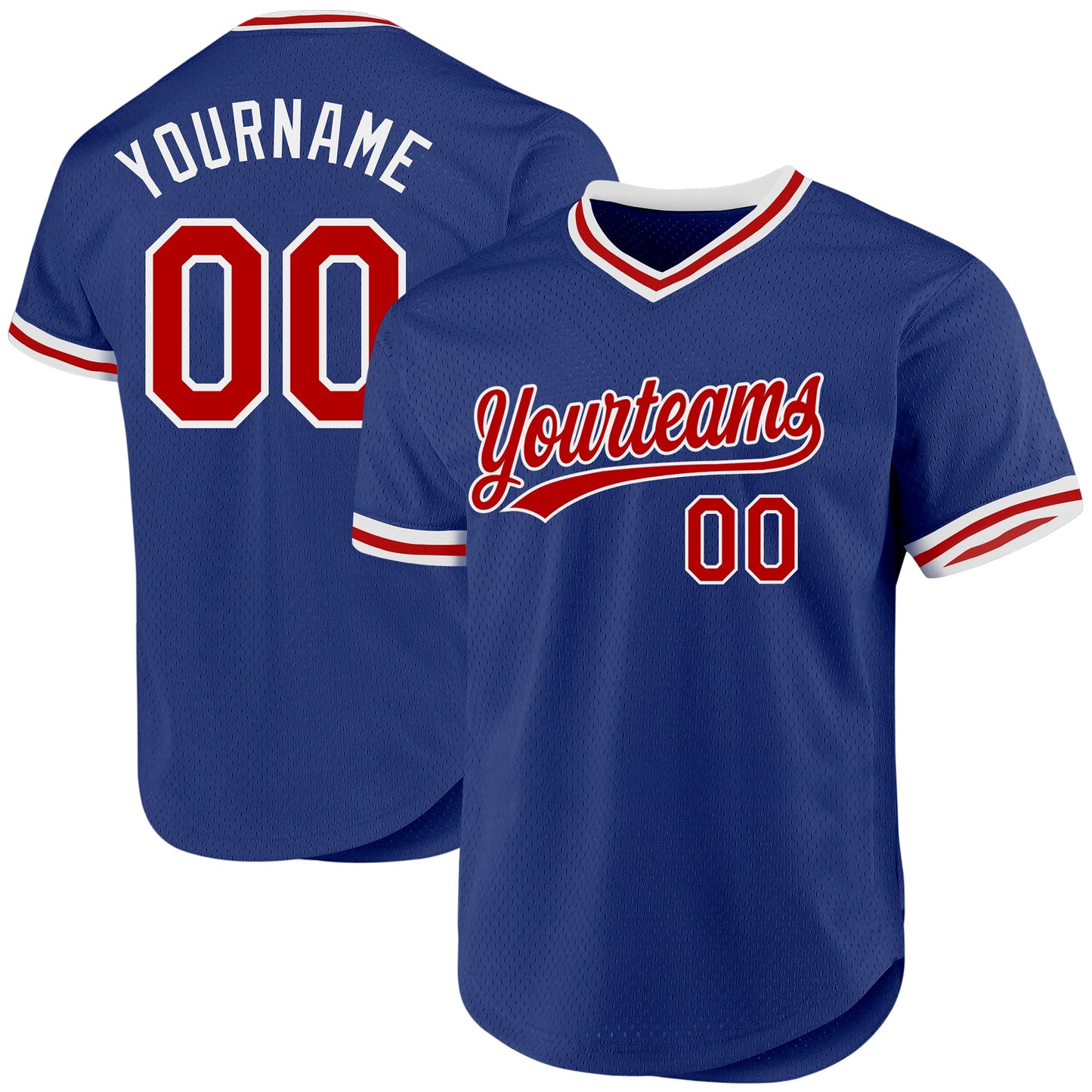 Custom Royal Red-White Authentic Throwback Baseball Jersey - Main View
