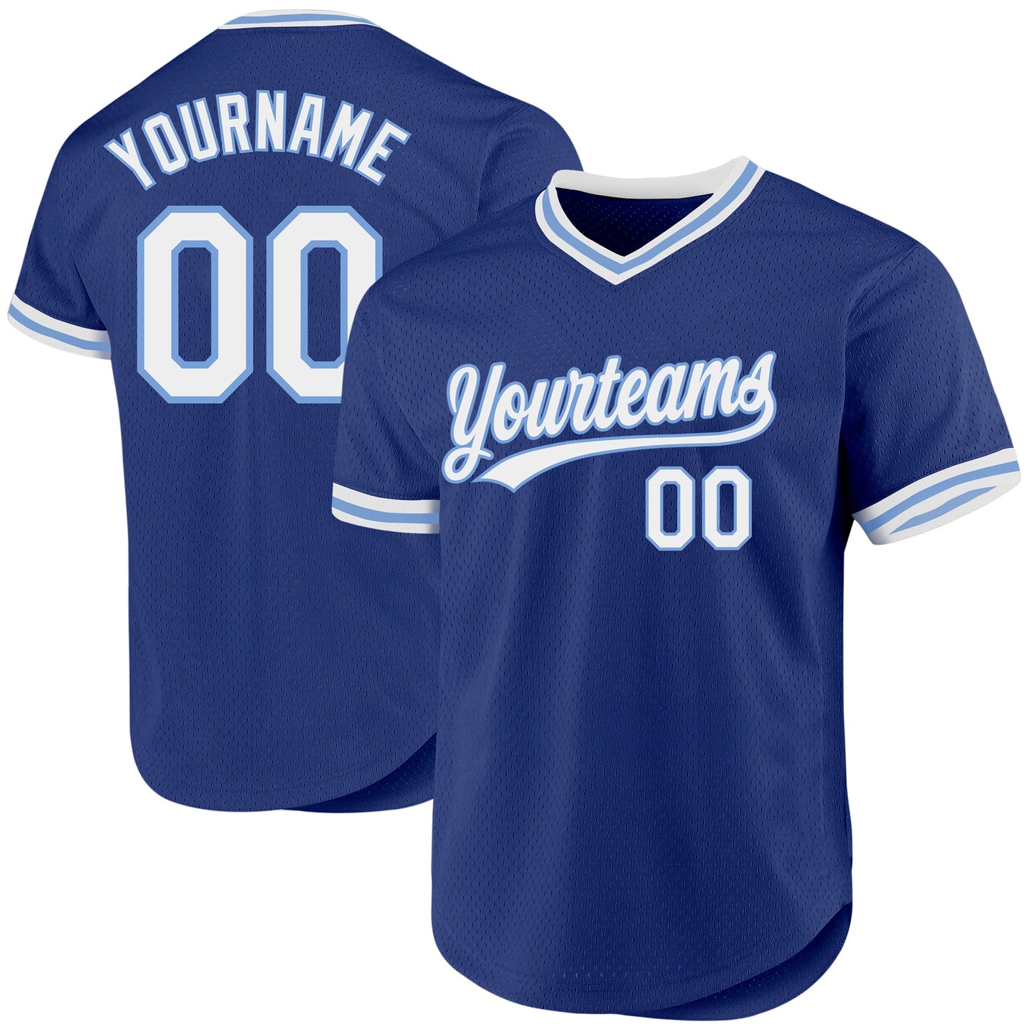 Custom Royal White-Light Blue Authentic Throwback Baseball Jersey - Main View