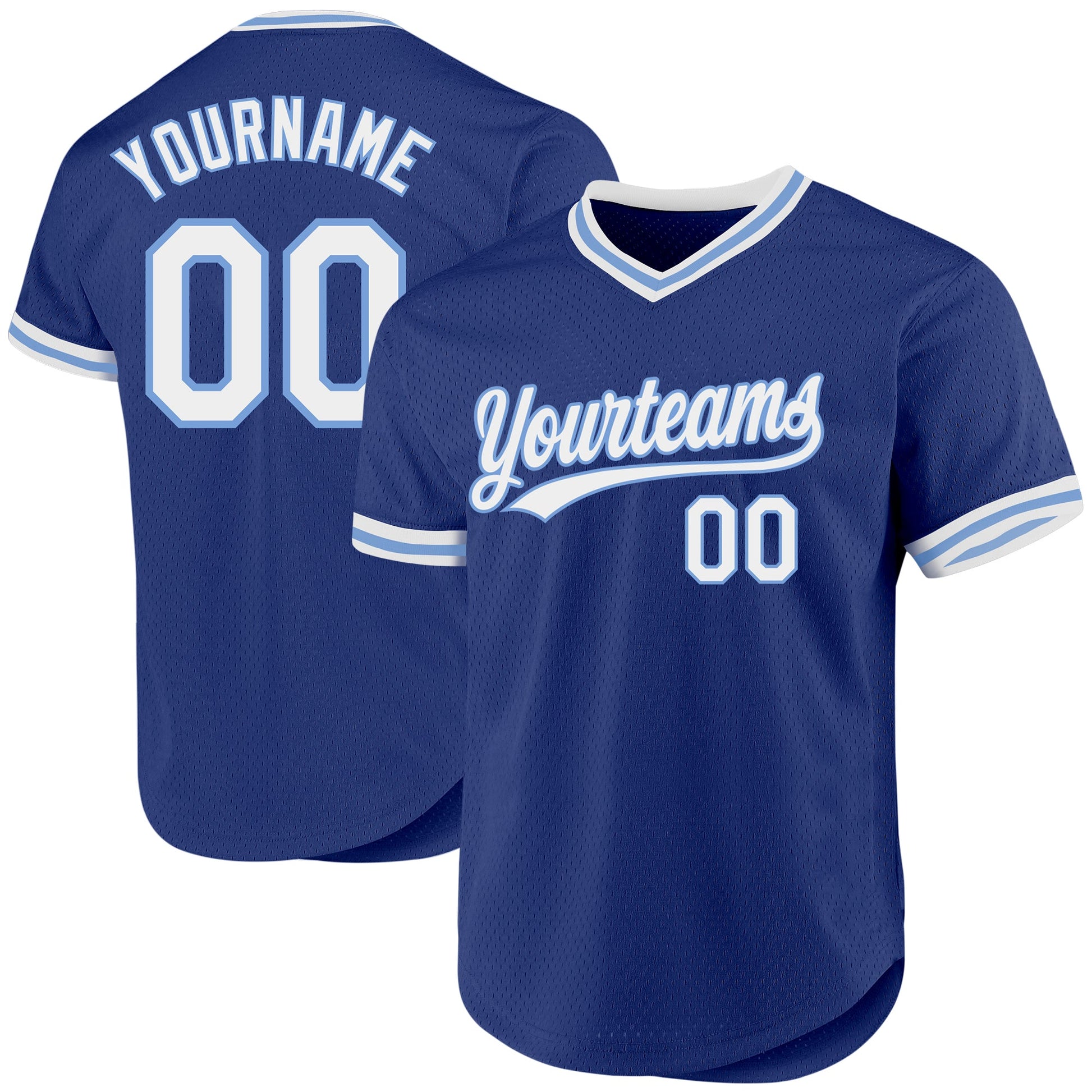 Custom Royal White-Light Blue Authentic Throwback Baseball Jersey - Main View