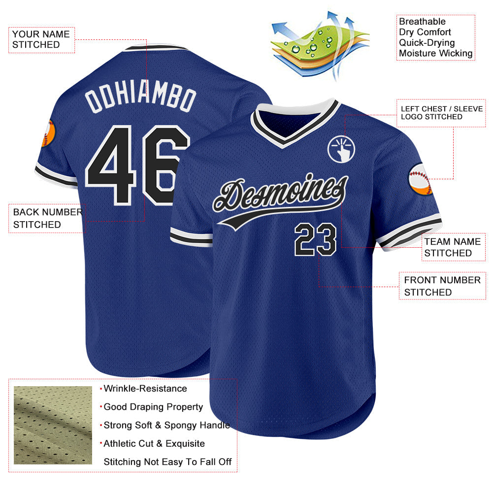 Custom Royal Black-White Authentic Throwback Baseball Jersey view 3