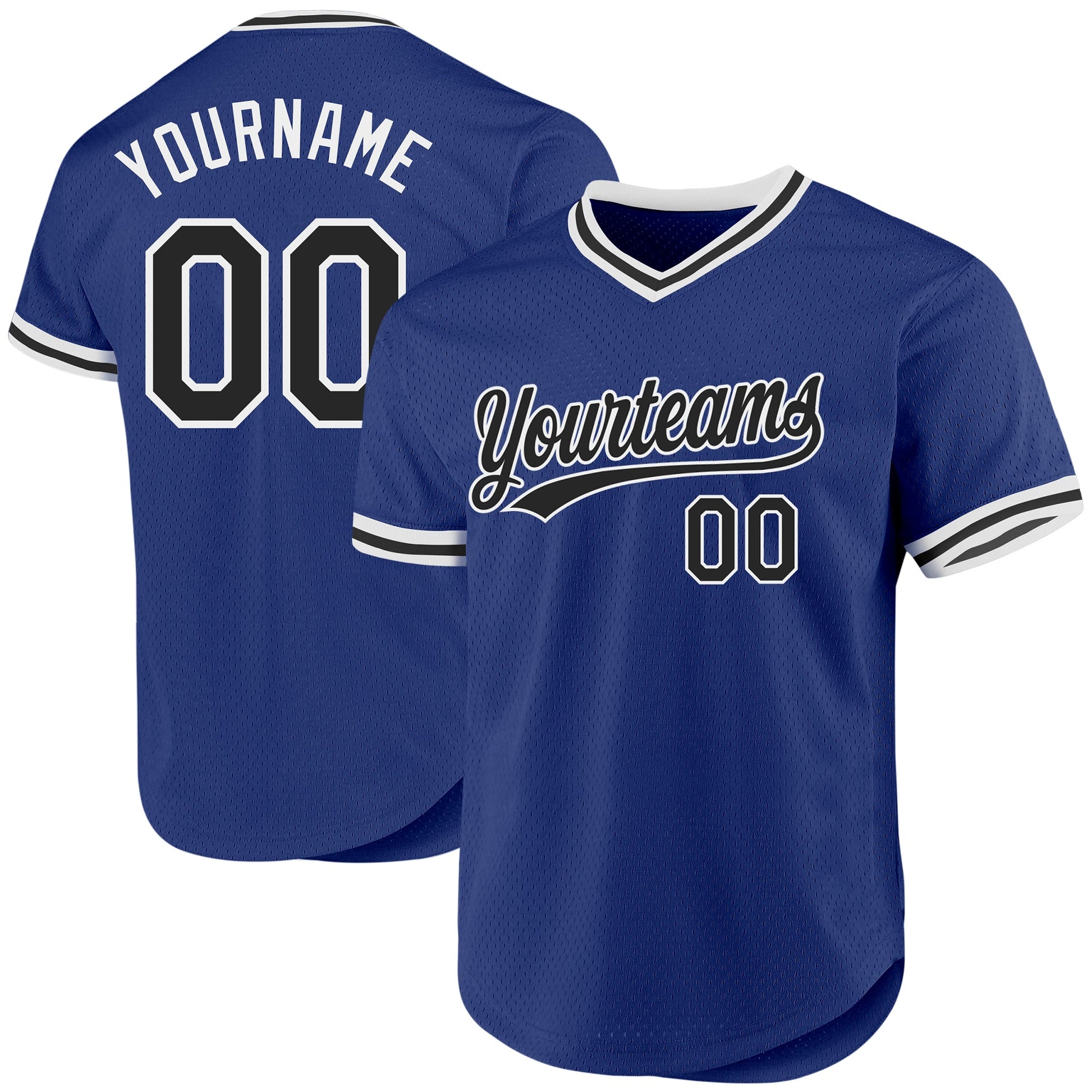 Custom Royal Black-White Authentic Throwback Baseball Jersey - Main View