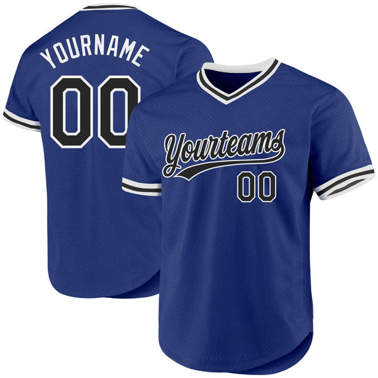 Custom Royal Black-White Authentic Throwback Baseball Jersey - Main View