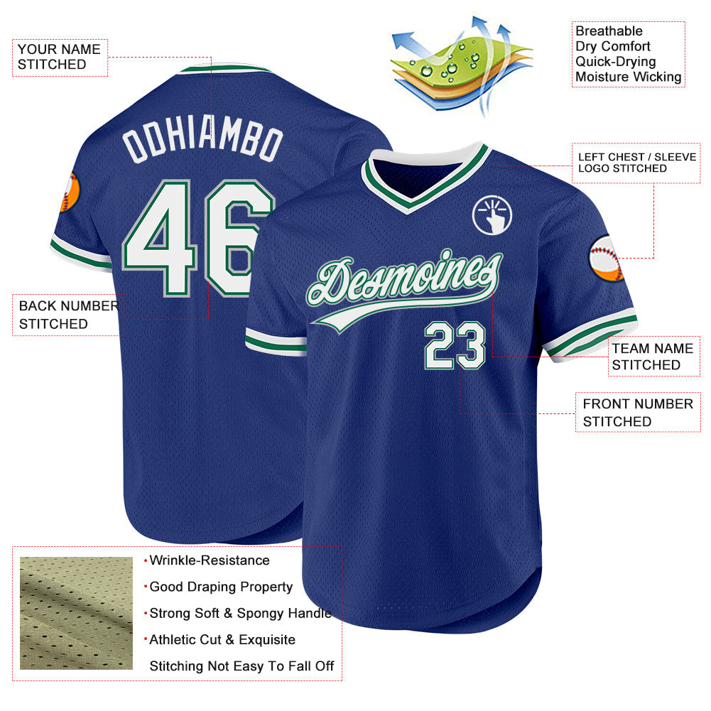 Custom Royal Kelly Green-Gray Authentic Throwback Baseball Jersey view 3