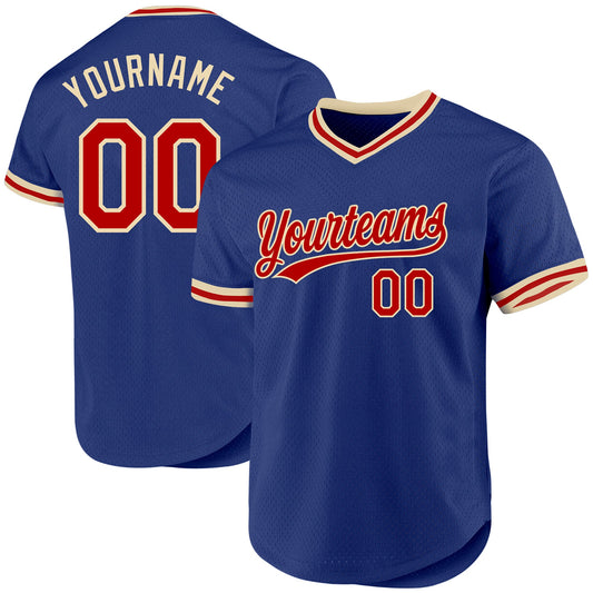 Custom Royal Red-Cream Authentic Throwback Baseball Jersey - Main View