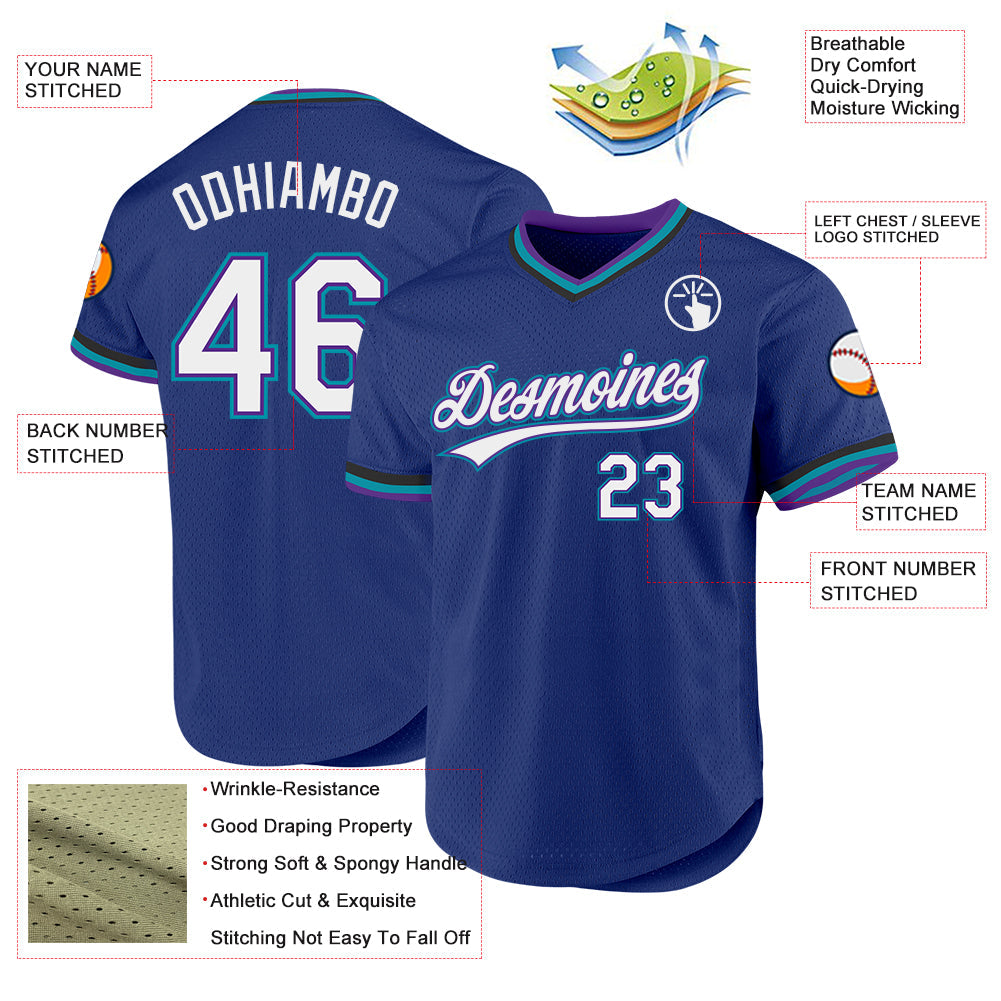 Custom Royal Purple-Teal Authentic Throwback Baseball Jersey view 3