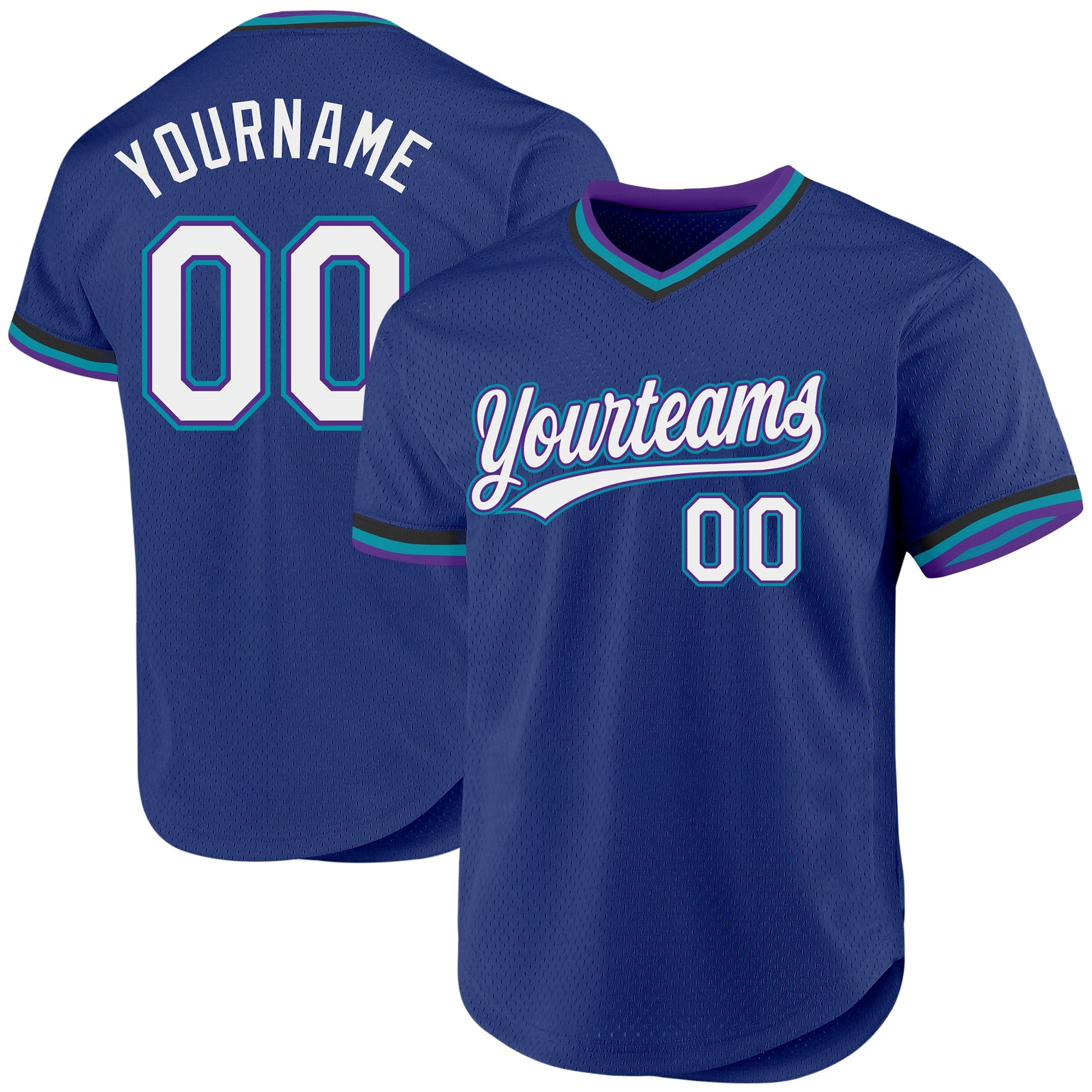 Custom Royal Purple-Teal Authentic Throwback Baseball Jersey - Main View