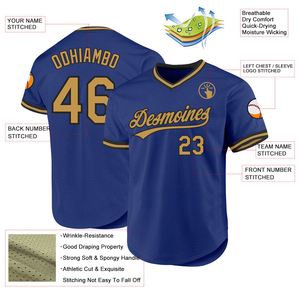 Custom Royal Old Gold-Black Authentic Throwback Baseball Jersey view 3