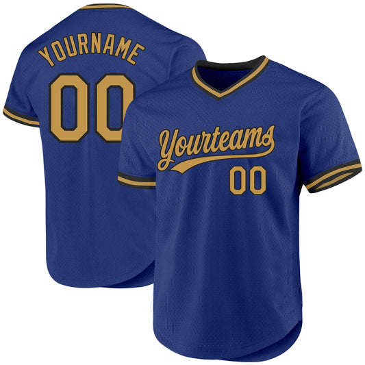 Custom Royal Old Gold-Black Authentic Throwback Baseball Jersey - Main View