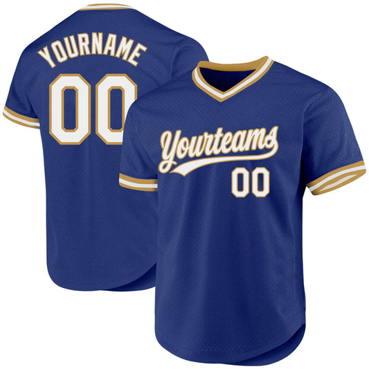 Custom Royal White-Old Gold Authentic Throwback Baseball Jersey - Main View