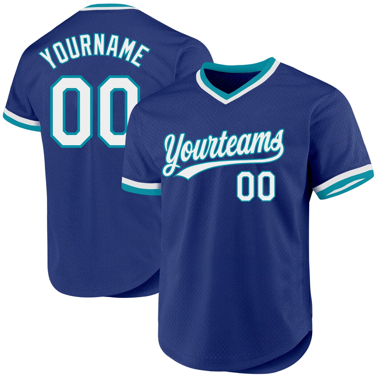 Custom Royal White-Teal Authentic Throwback Baseball Jersey - Main View