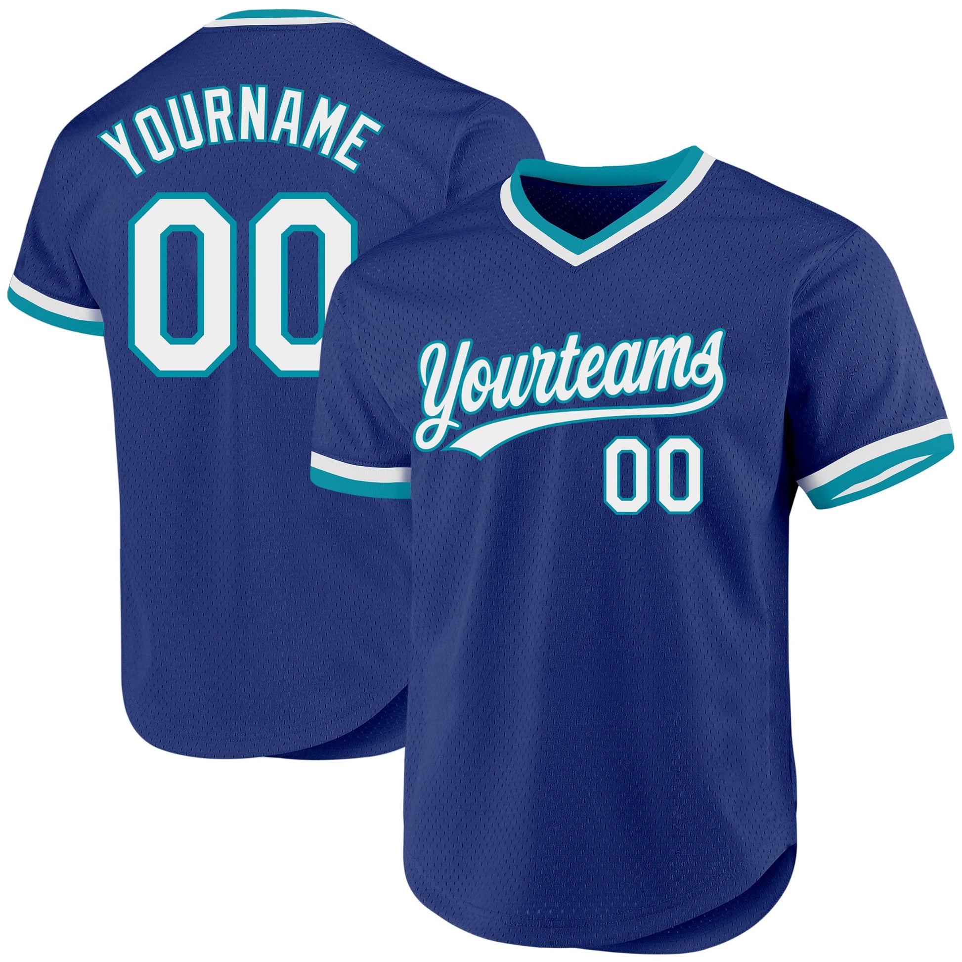 Custom Royal White-Teal Authentic Throwback Baseball Jersey - Main View