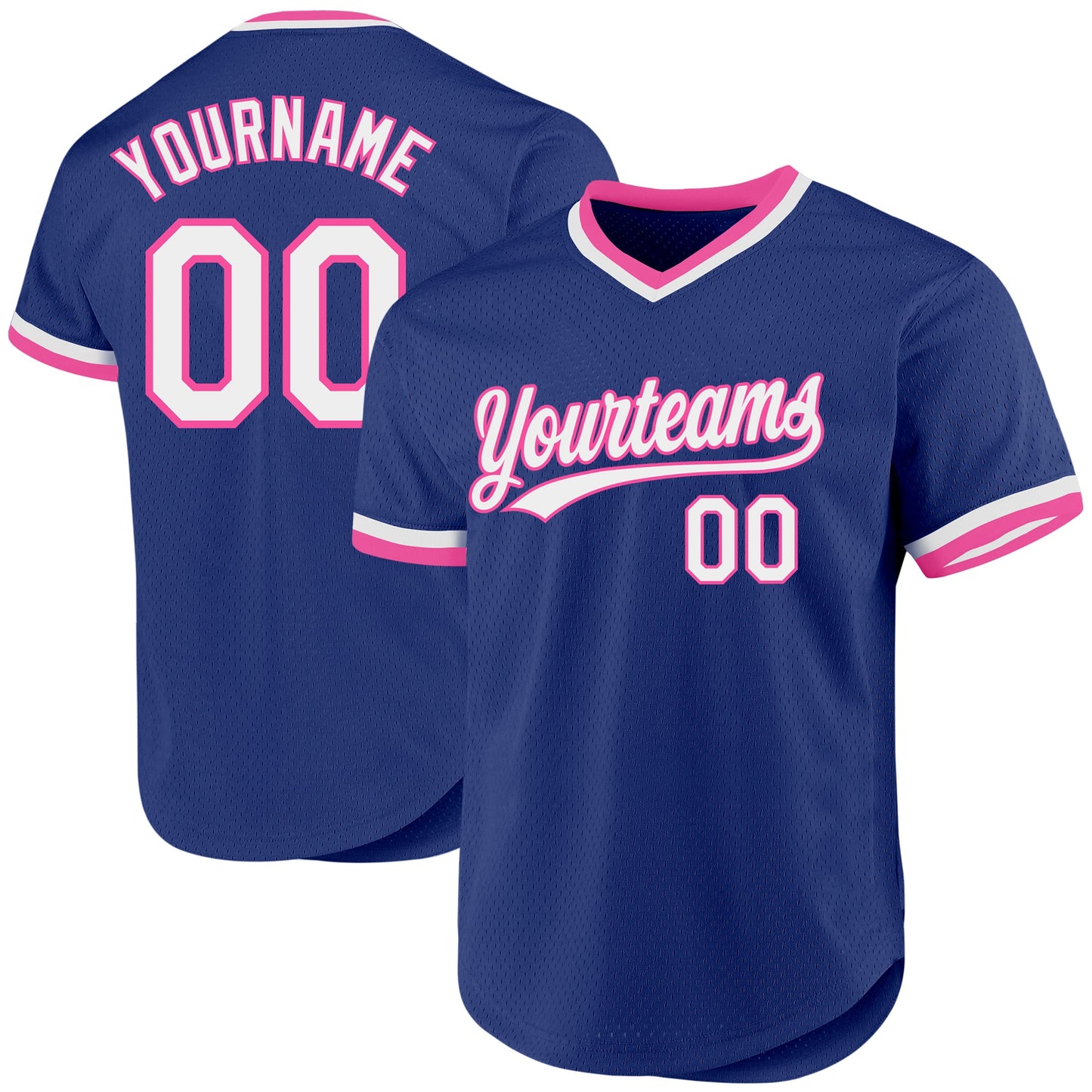 Custom Royal White-Pink Authentic Throwback Baseball Jersey - Main View