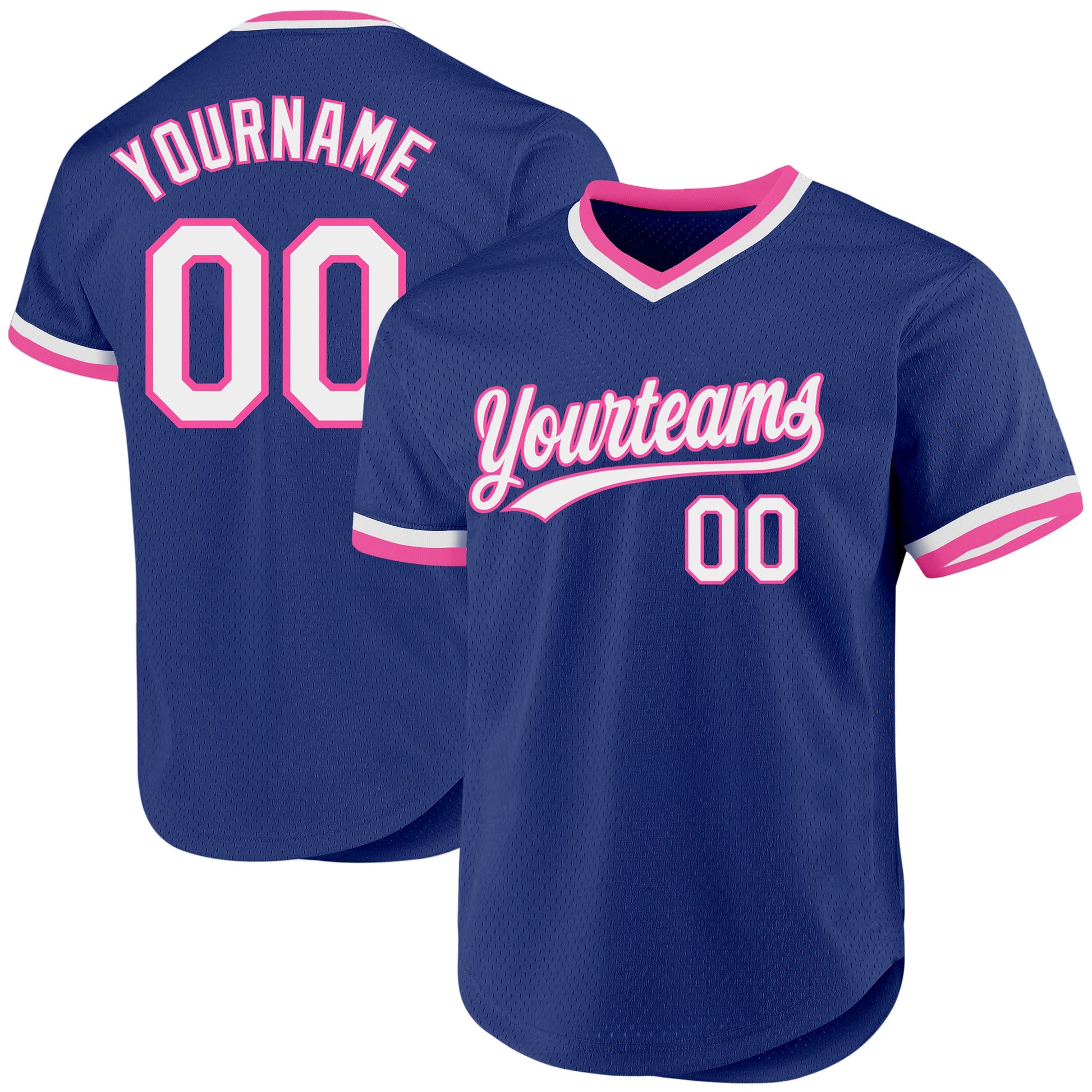Custom Royal White-Pink Authentic Throwback Baseball Jersey - Main View