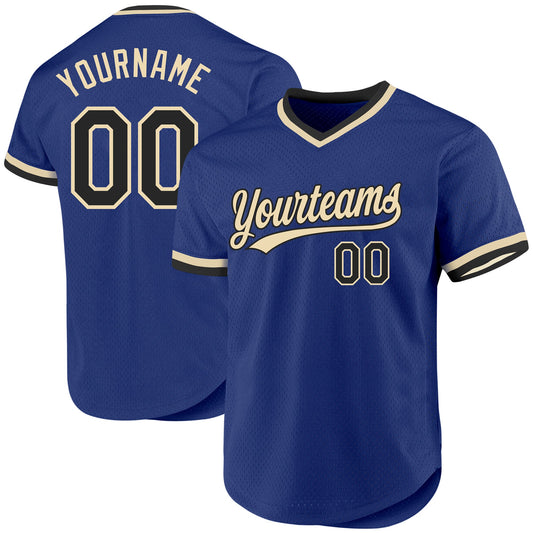 Custom Royal Black-Cream Authentic Throwback Baseball Jersey - Main View