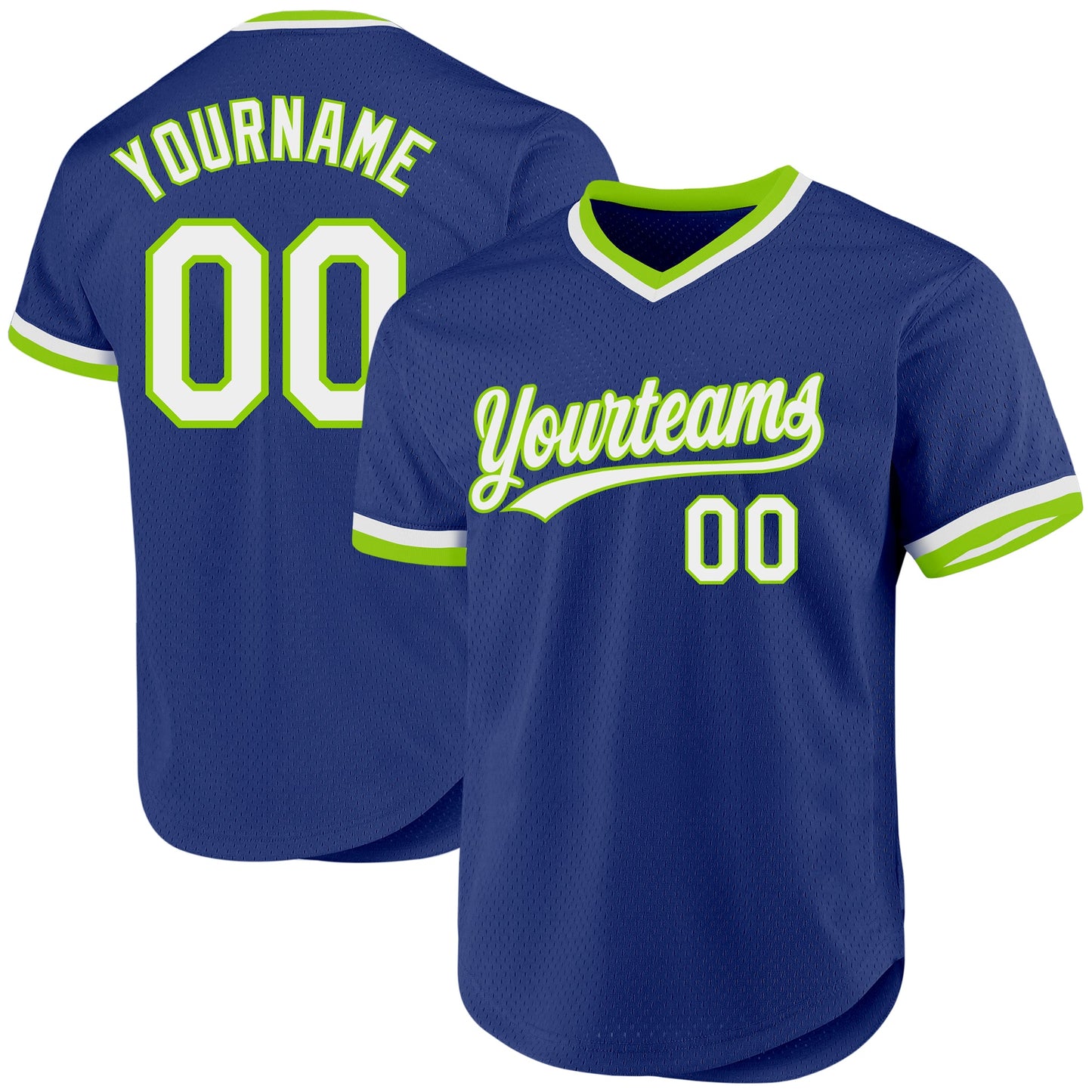 Custom Royal White-Neon Green Authentic Throwback Baseball Jersey - Main View