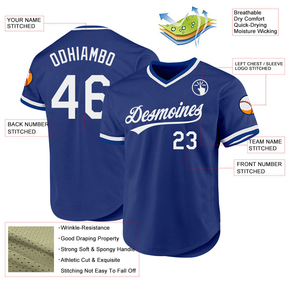 Custom Royal White Authentic Throwback Baseball Jersey view 3
