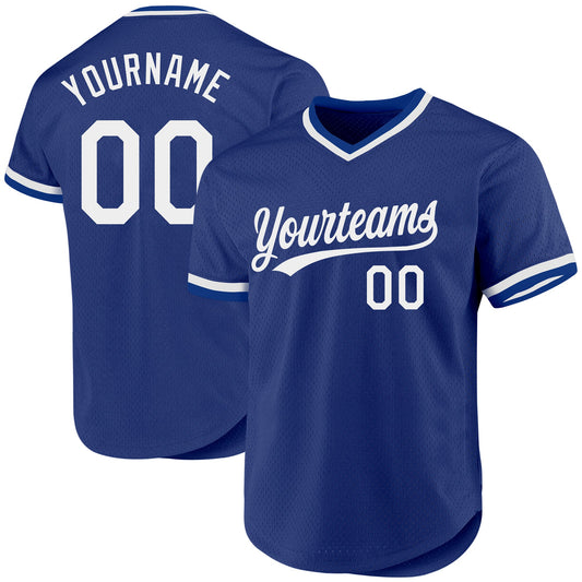 Custom Royal White Authentic Throwback Baseball Jersey - Main View