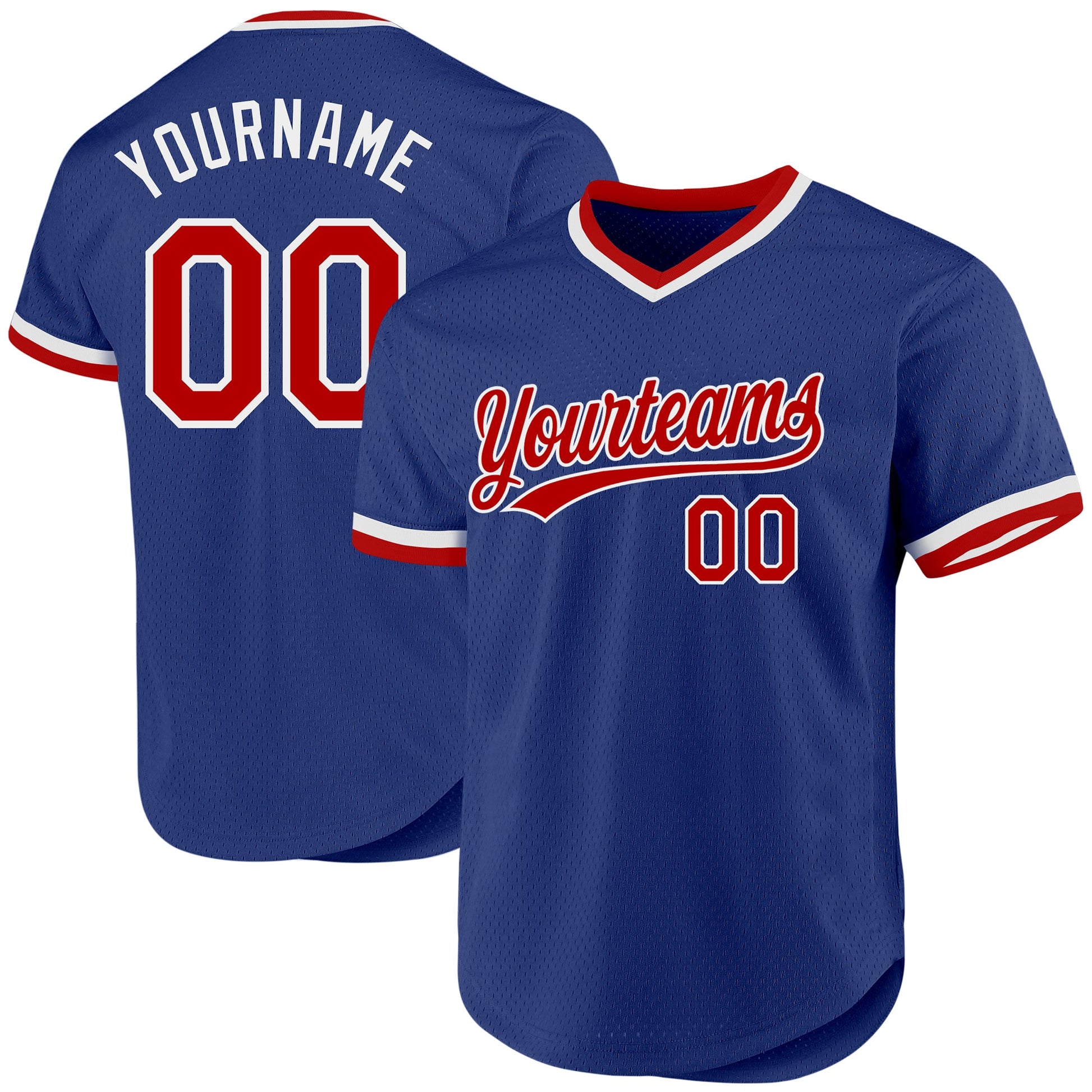 Custom Royal Red-White Authentic Throwback Baseball Jersey - Main View