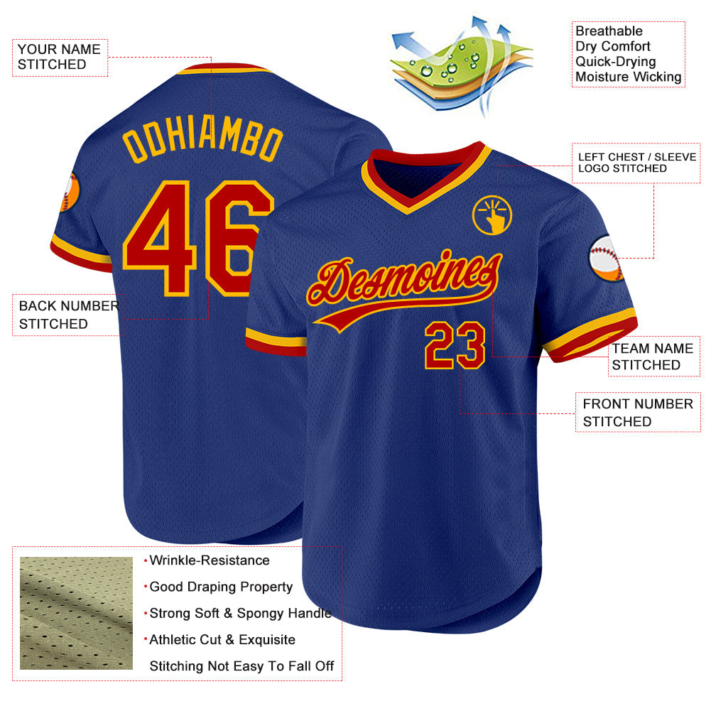 Custom Royal Red-Gold Authentic Throwback Baseball Jersey view 3