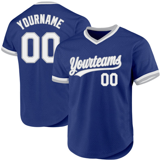 Custom Royal White-Gray Authentic Throwback Baseball Jersey - Main View