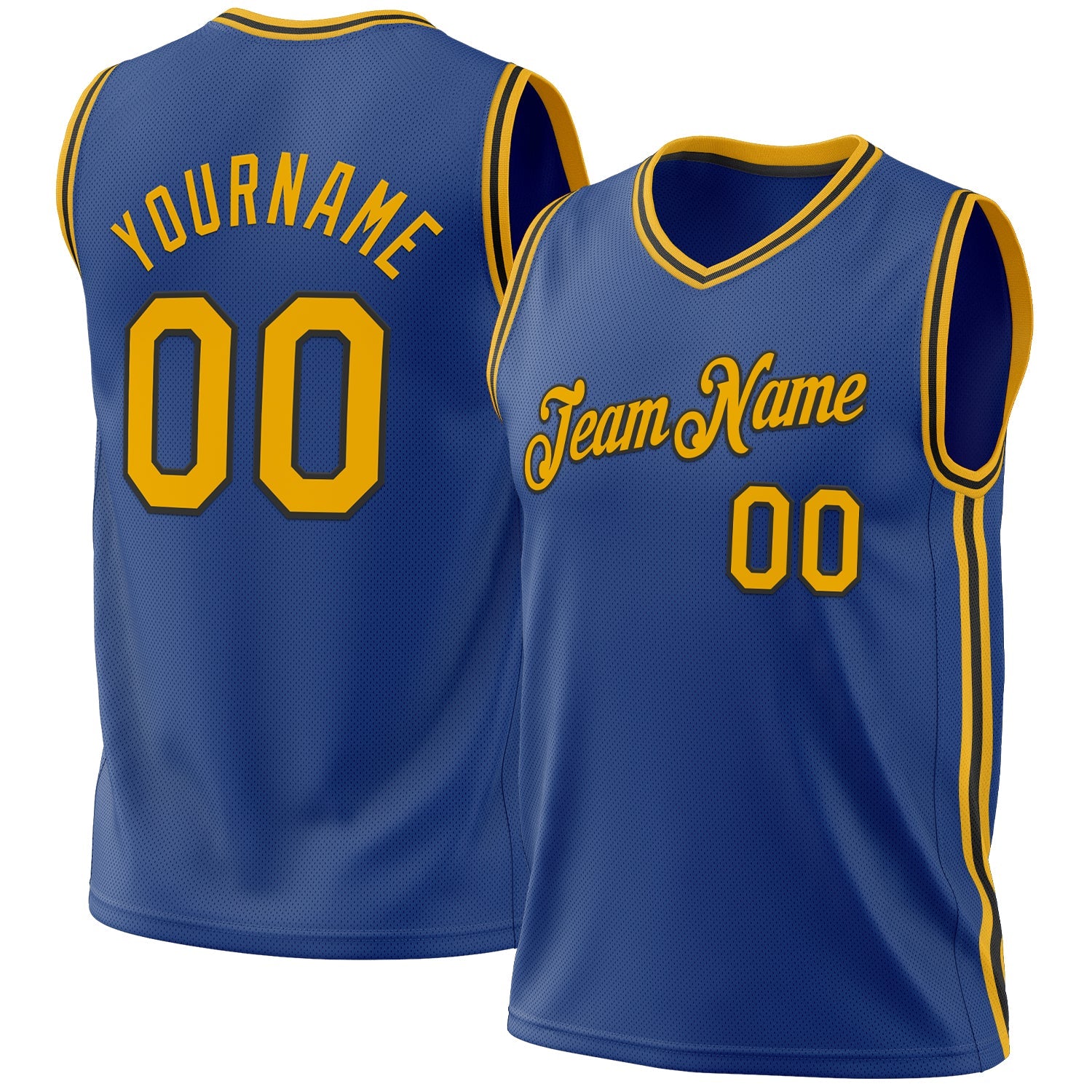 Custom Royal Gold-Black Authentic Throwback Basketball Jersey - Main View