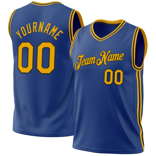 Custom Royal Gold-Black Authentic Throwback Basketball Jersey - Main View
