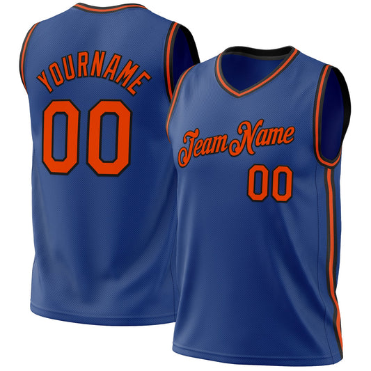 Custom Royal Orange-Black Authentic Throwback Basketball Jersey - Main View