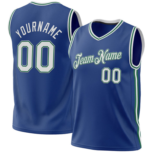 Custom Royal Kelly Green-Gray Authentic Throwback Basketball Jersey - Main View