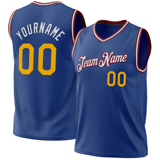 Custom Royal Gold-Maroon Authentic Throwback Basketball Jersey - Main View